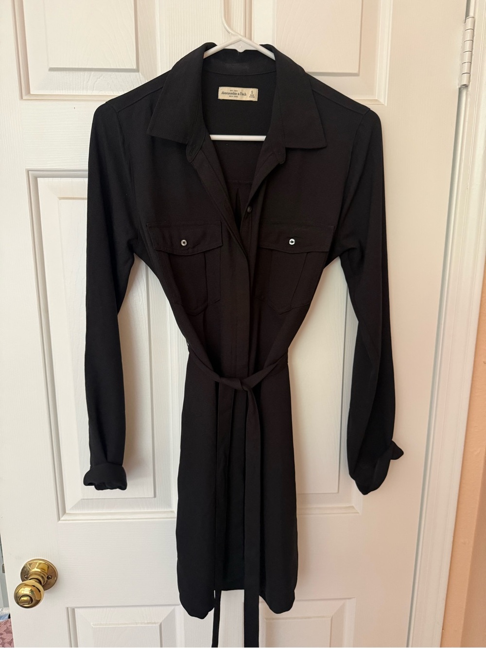 Abercrombie & Fitch Black Long-Sleeve Belted Shirt Dress